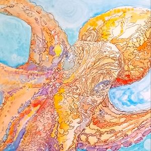 Octopus PRINT.  Archival quality acid free heavy paper print. 8" x 8"